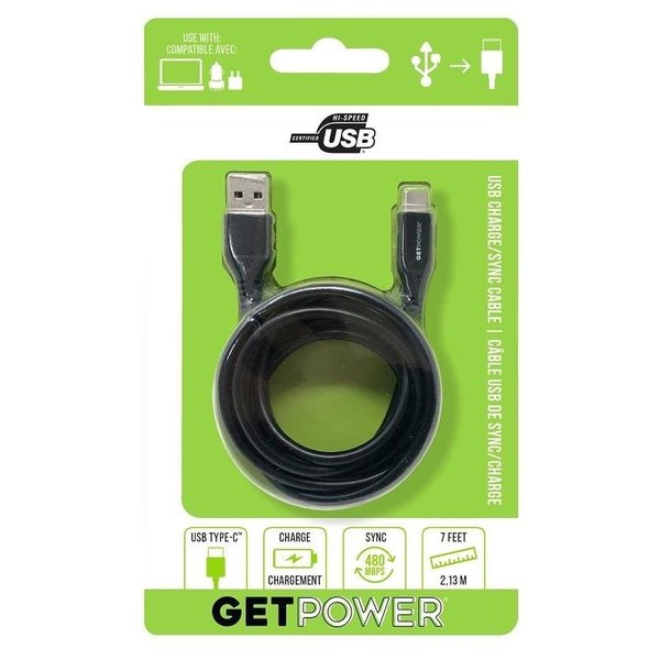 Getpower XL Charging and Sync USB Cable, USB 20 A, USBC, 7 ft L GP-XL-USB-C